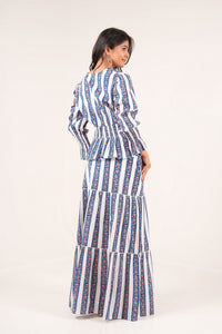Indigo Bloom Striped Handblock Printed Co-ord Set