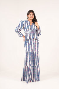 Indigo Bloom Striped Handblock Printed Co-ord Set