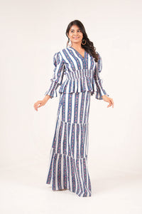 Indigo Bloom Striped Handblock Printed Co-ord Set