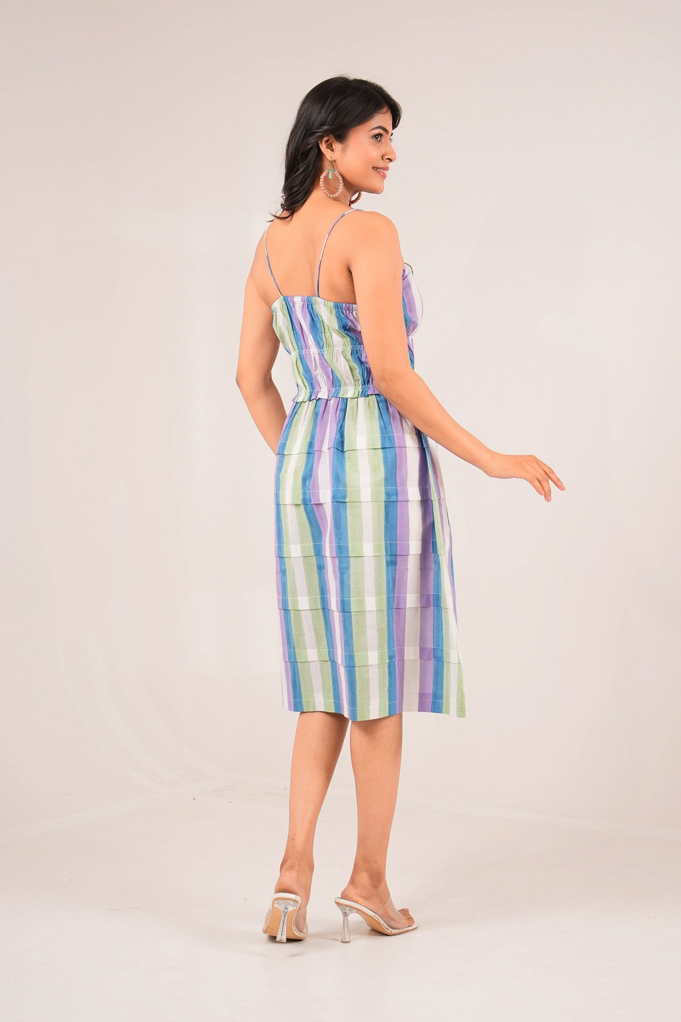 Pastel Popsicle Handblock Printed Stripe Dress