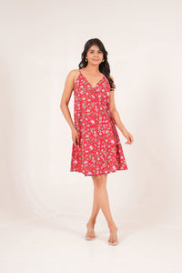 Wild Bloom Noodle Strap Handblock Printed Wrap Dress