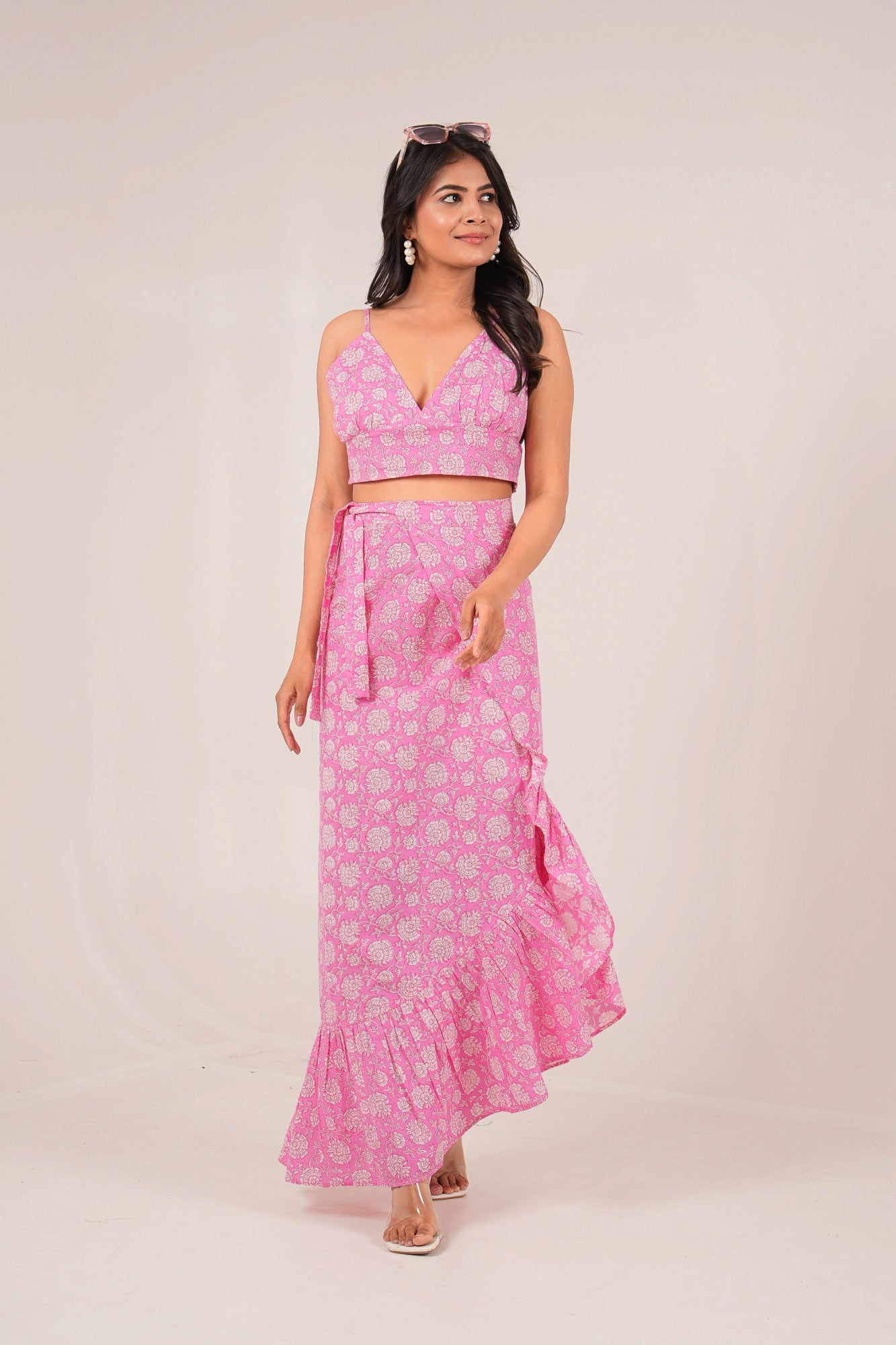 Rosé Riviera Pink Floral Printed Wrap Co-ord Set