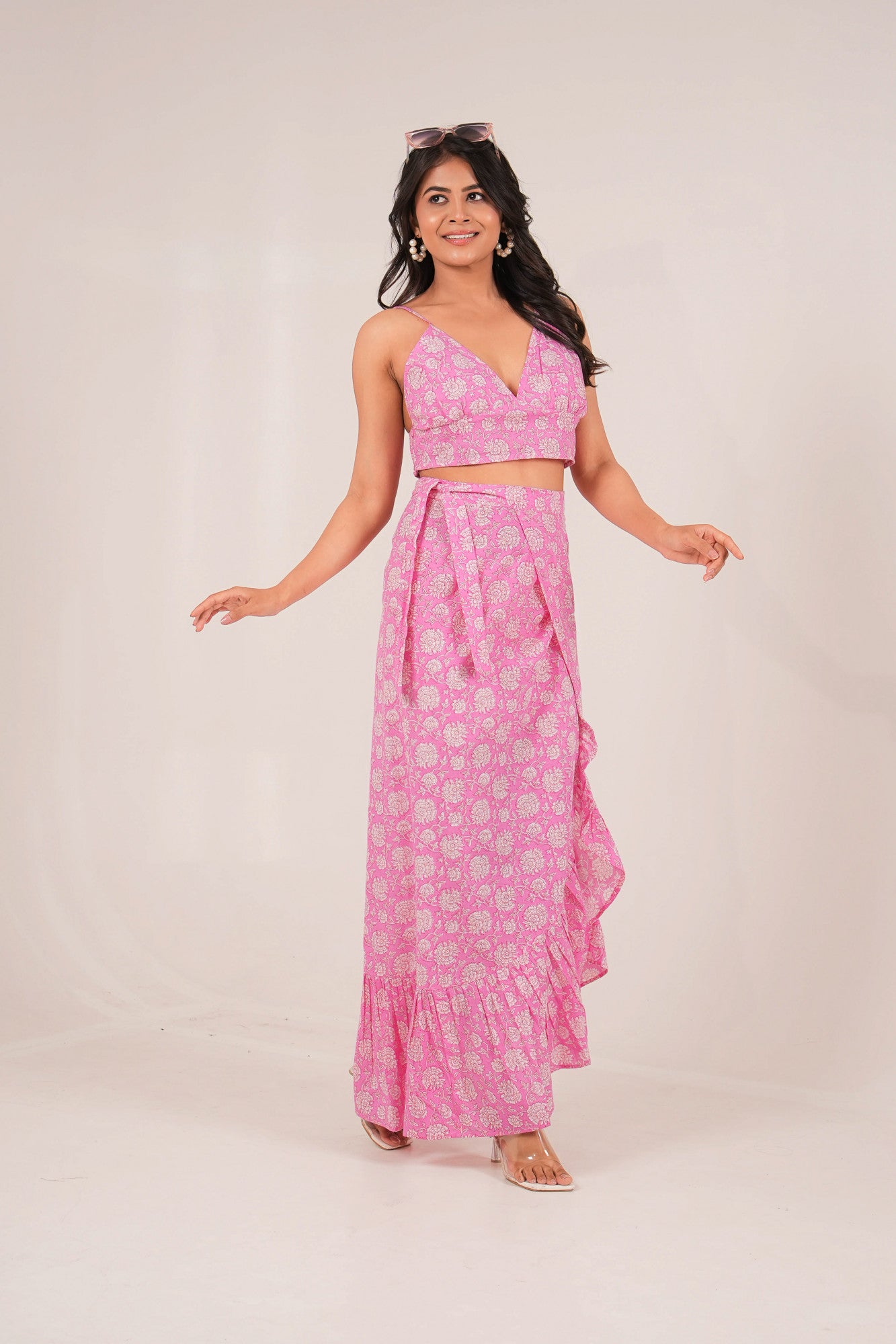 Rosé Riviera Pink Floral Printed Wrap Co-ord Set