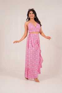 Rosé Riviera Pink Floral Printed Wrap Co-ord Set