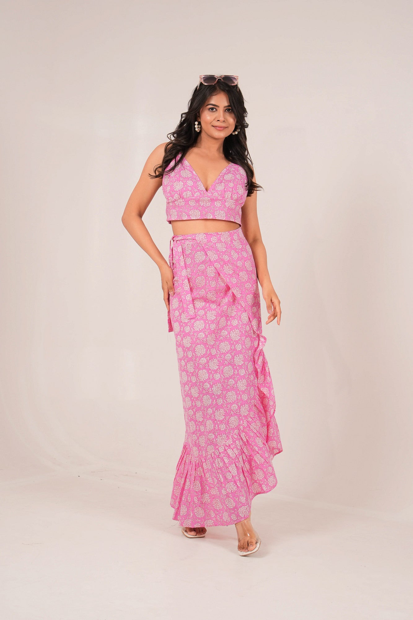 Rosé Riviera Pink Floral Printed Wrap Co-ord Set