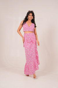 Rosé Riviera Pink Floral Printed Wrap Co-ord Set