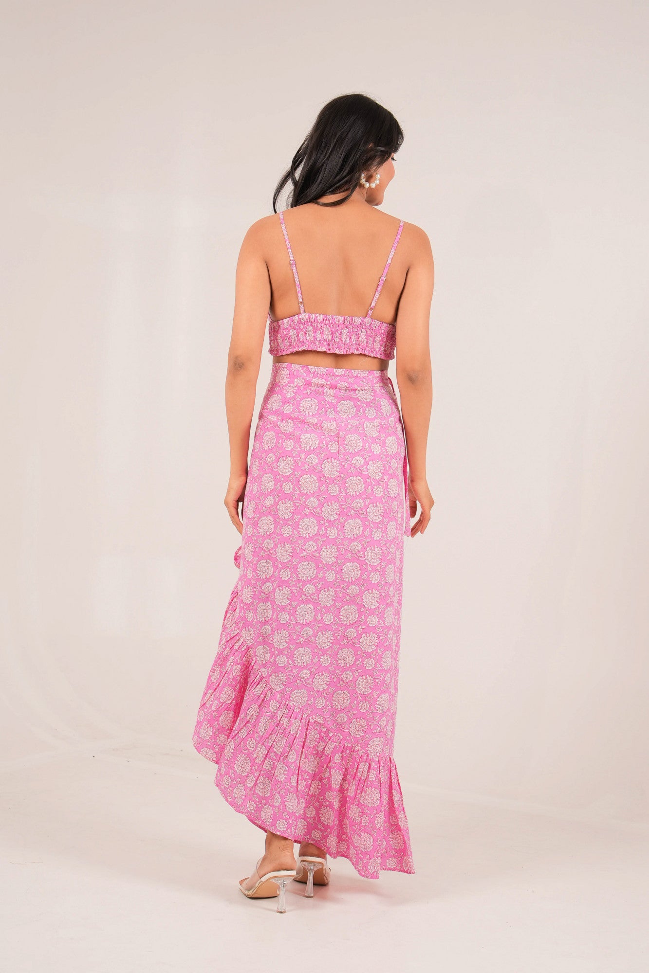 Rosé Riviera Pink Floral Printed Wrap Co-ord Set