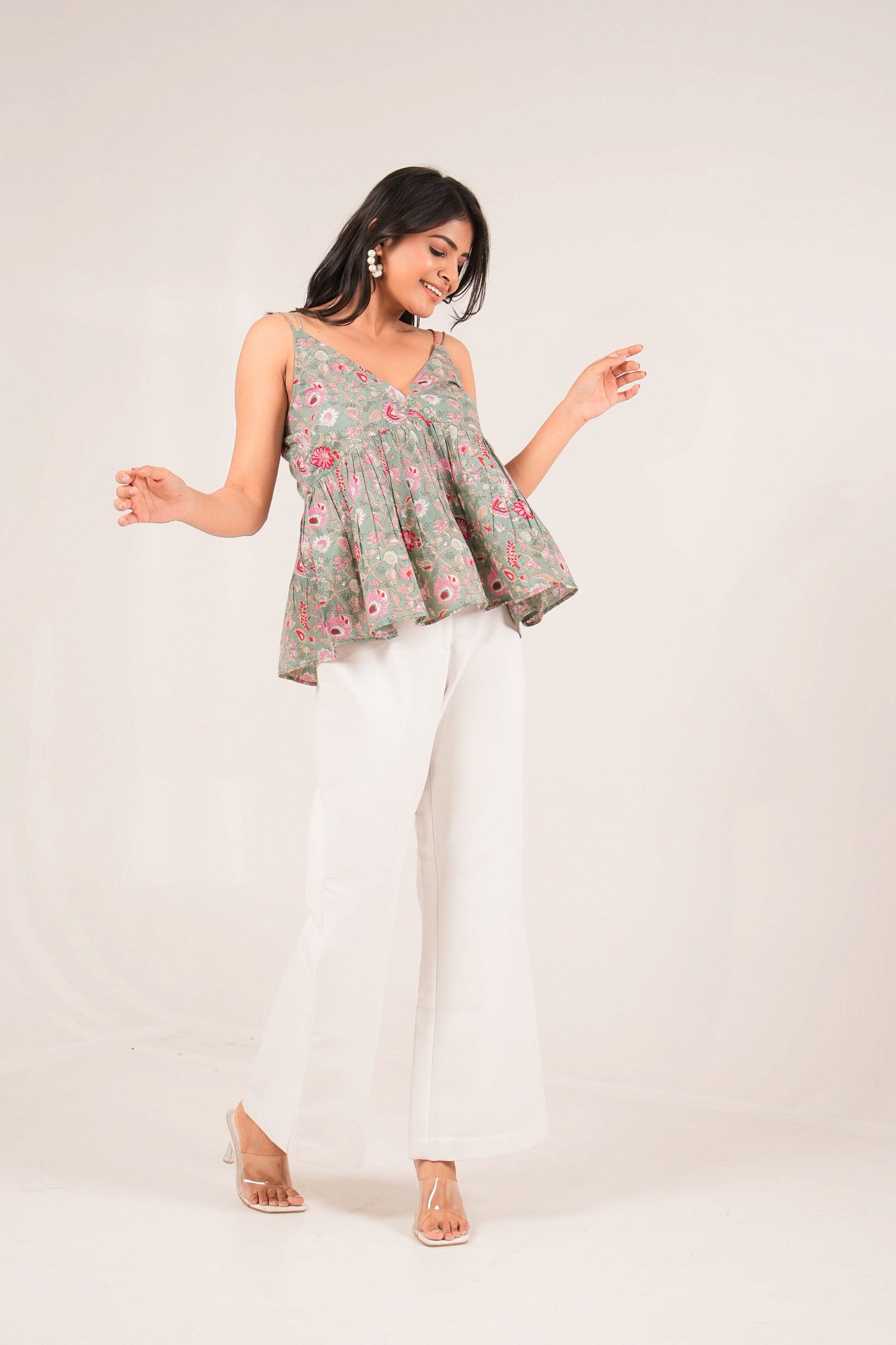 Gulbahar Strappy Floral Jaal Printed Top