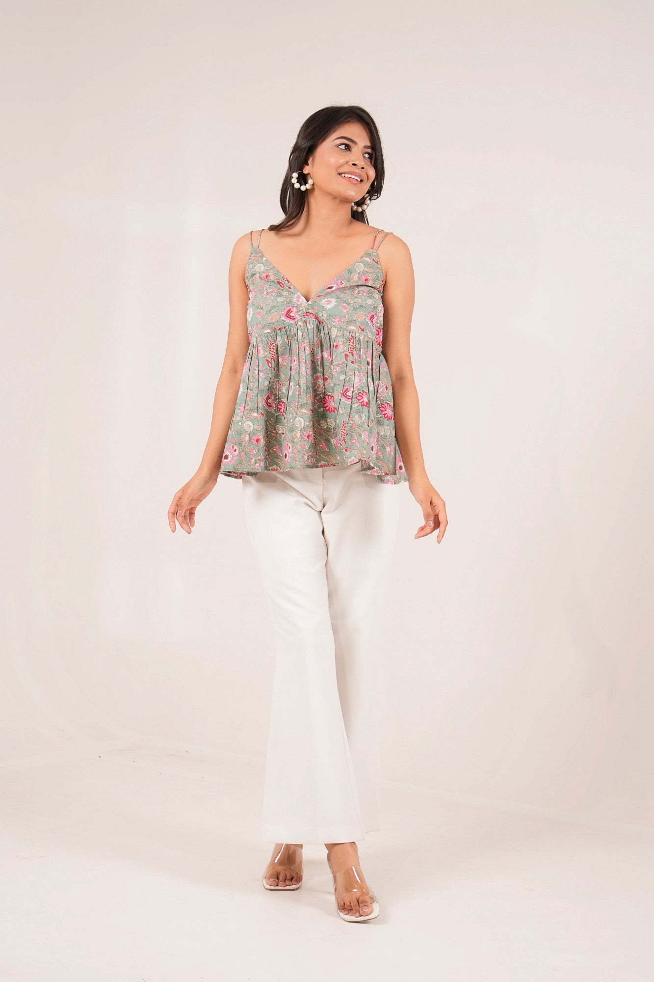 Gulbahar Strappy Floral Jaal Printed Top