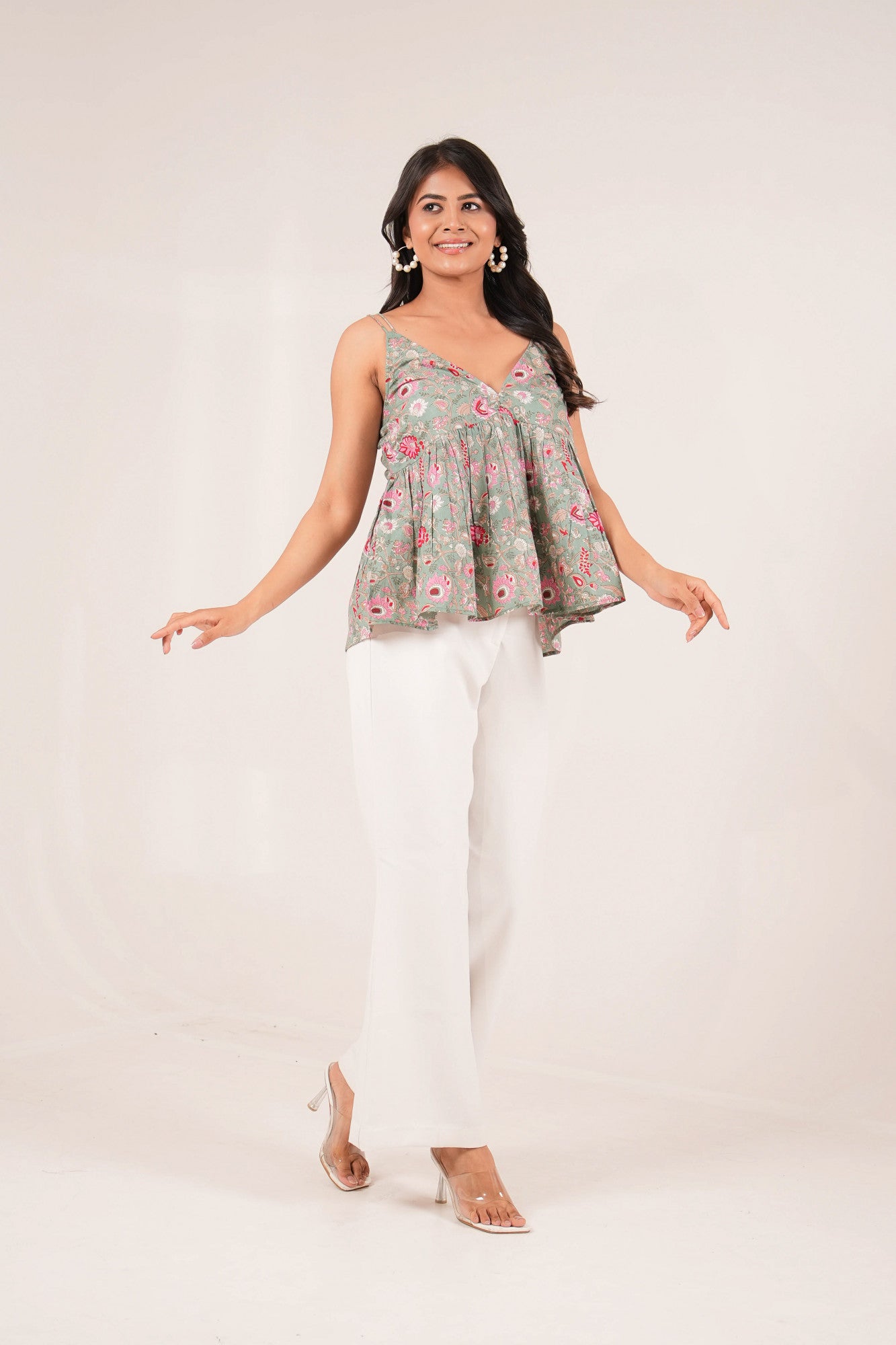 Gulbahar Strappy Floral Jaal Printed Top