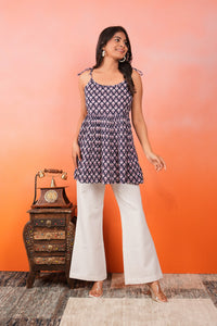 Midnight Bloom Floral Blue Tie-Top