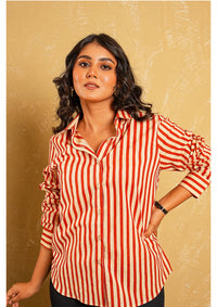Desert Dabu Terracotta & Beige Stripes Shirt
