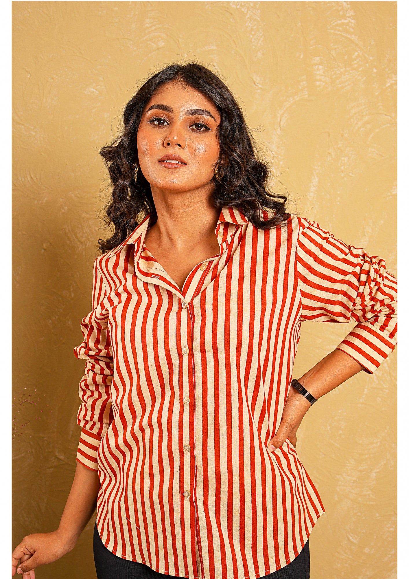 Desert Dabu Terracotta & Beige Stripes Shirt