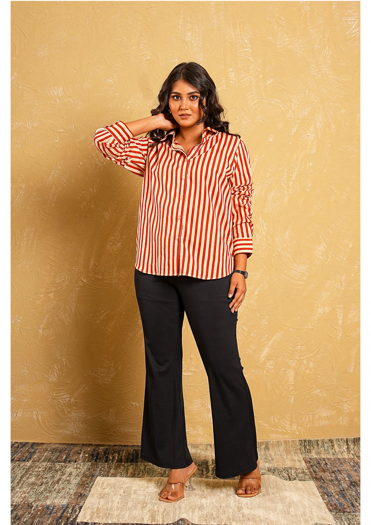 Desert Dabu Terracotta & Beige Stripes Shirt