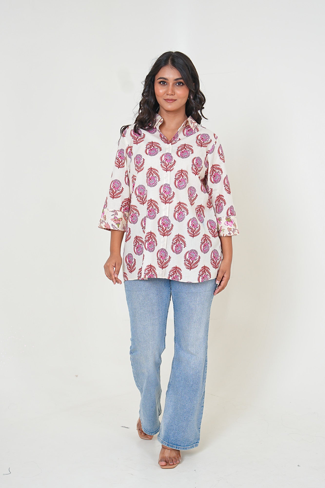 Crimson Bloom Handblock Print Inspired Top Style Shirt