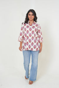 Crimson Bloom Handblock Print Inspired Top Style Shirt