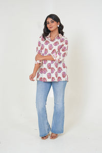 Crimson Bloom Handblock Print Inspired Top Style Shirt