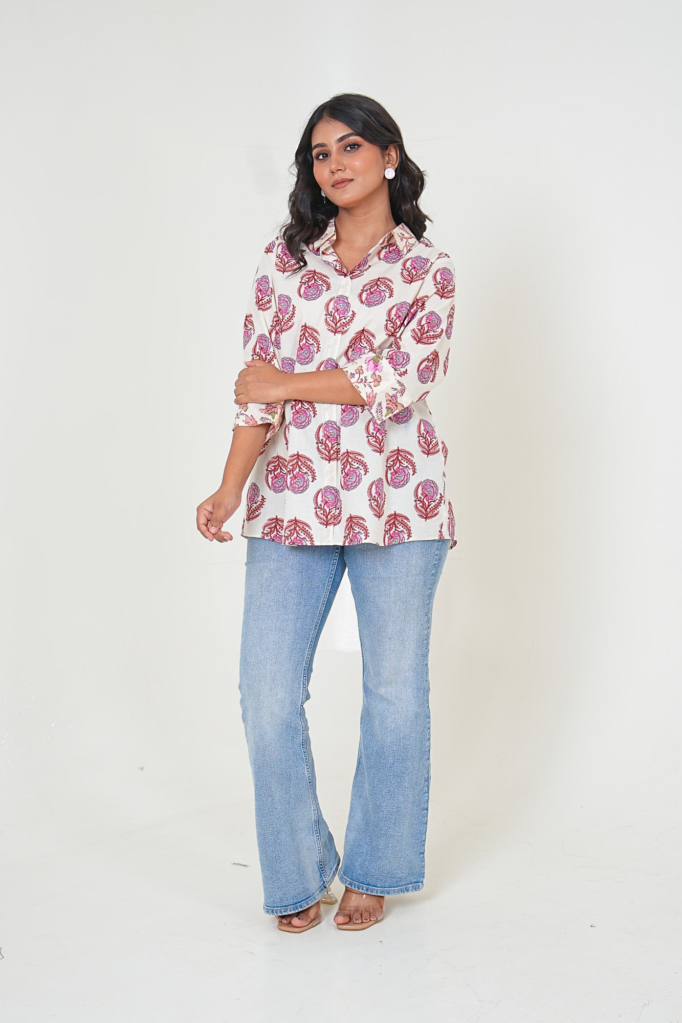 Crimson Bloom Handblock Print Inspired Top Style Shirt