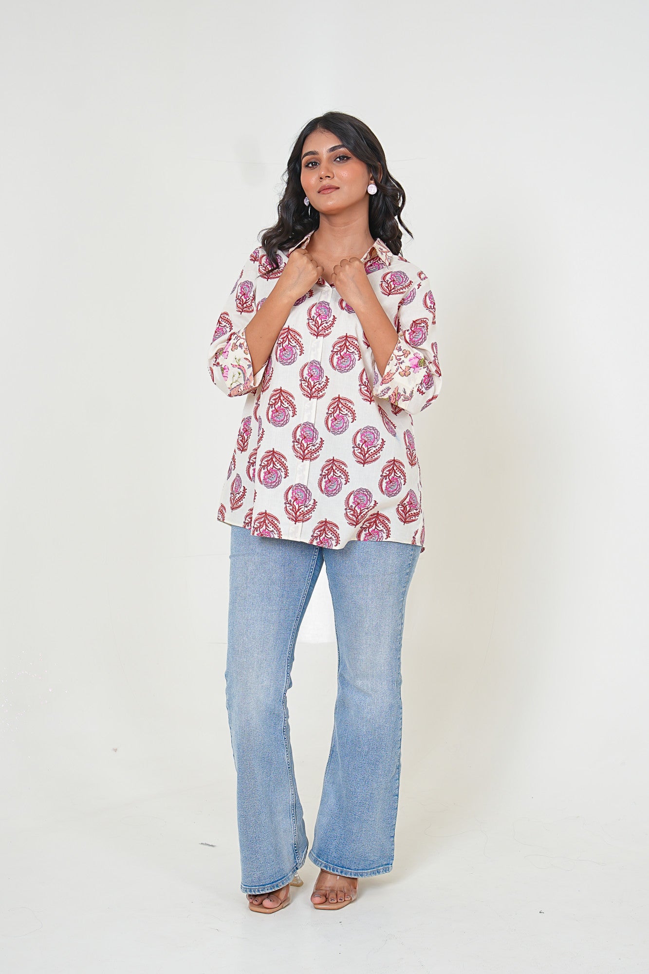 Crimson Bloom Handblock Print Inspired Top Style Shirt