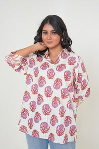 Crimson Bloom Handblock Print Inspired Top Style Shirt