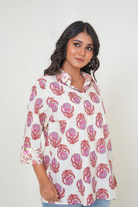 Crimson Bloom Handblock Print Inspired Top Style Shirt