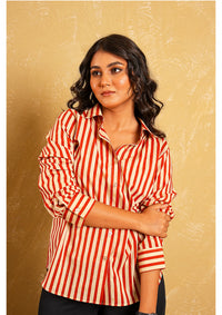 Desert Dabu Terracotta & Beige Stripes Shirt