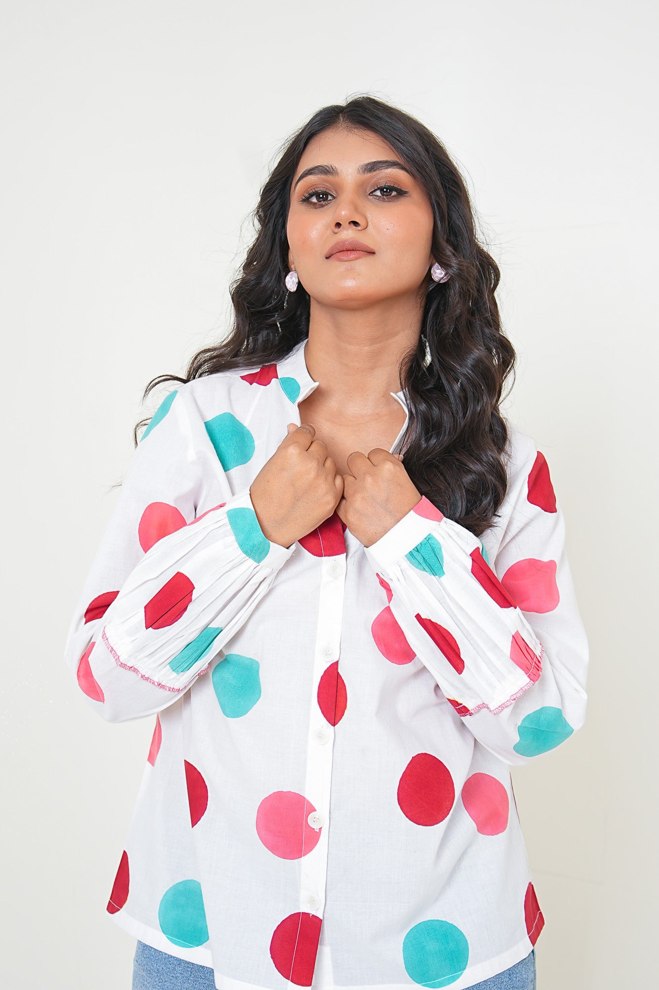 Dots and Dreams Polka Dots Handblock Printed Cotton Shirt