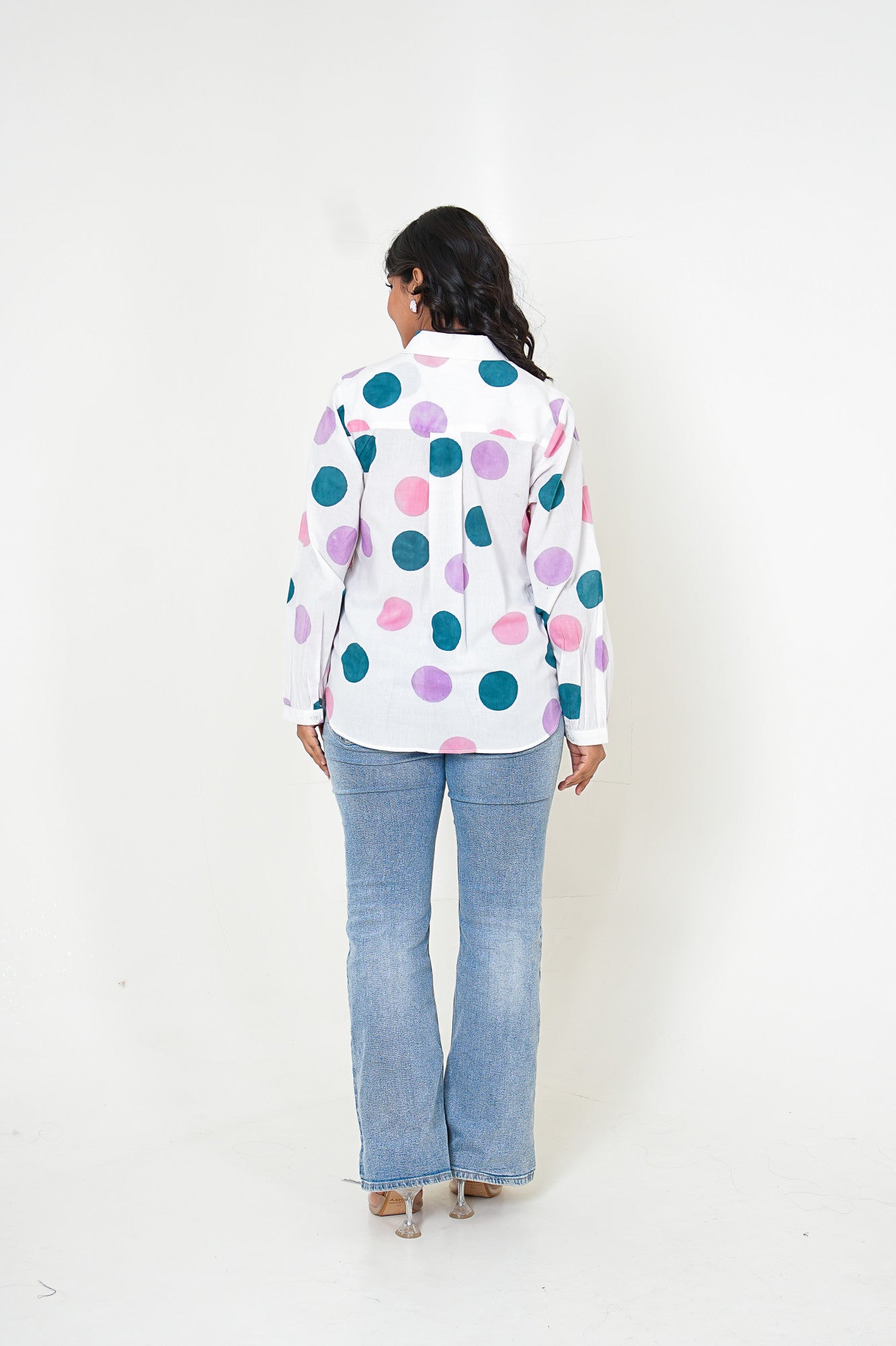 Pastel Polka Dot Pleated Breeze Handblock Printed Shirt