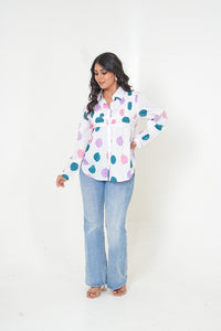 Pastel Polka Dot Pleated Breeze Handblock Printed Shirt