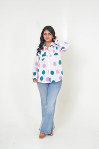 Pastel Polka Dot Pleated Breeze Handblock Printed Shirt
