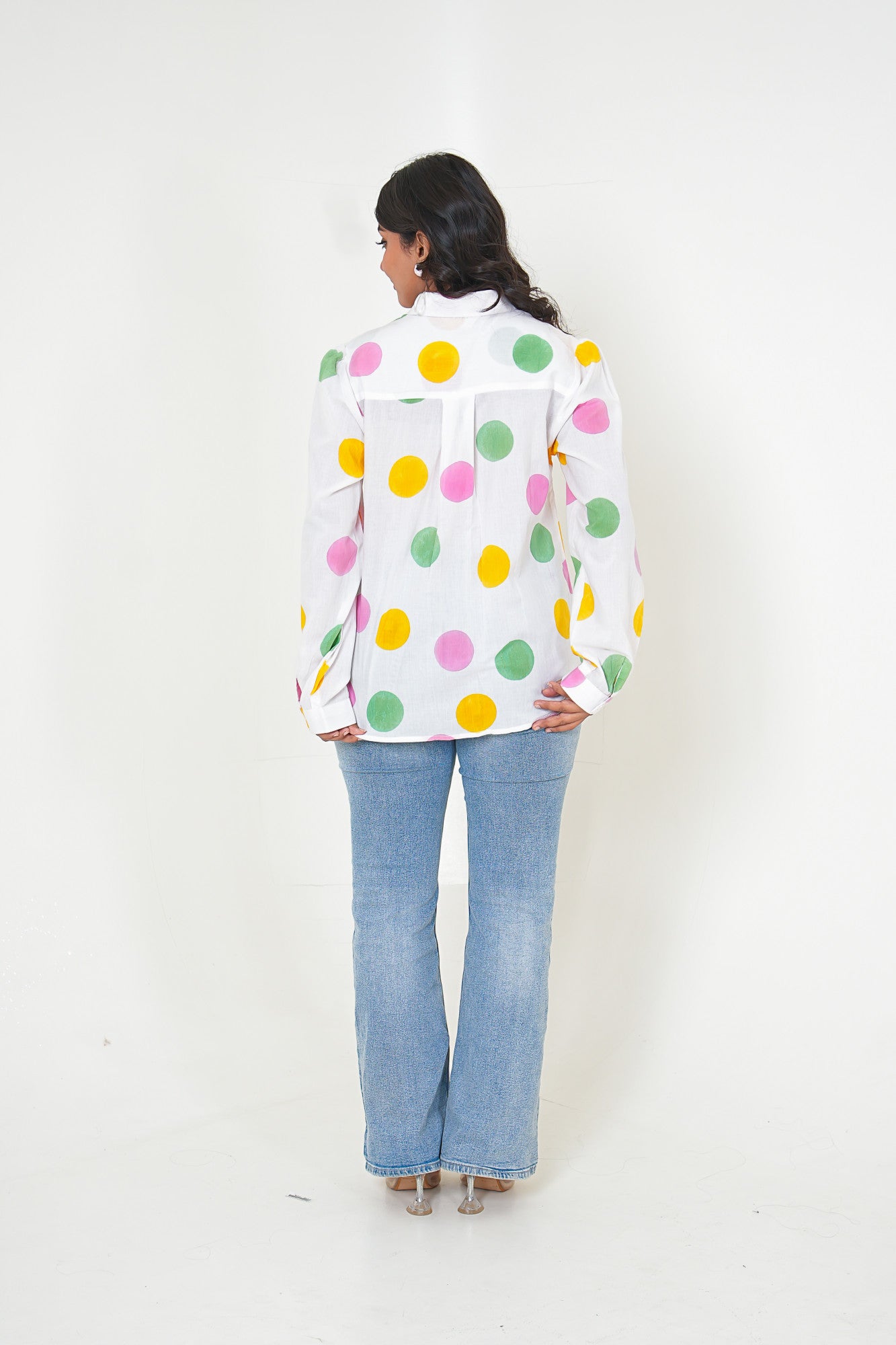 Polka Poise Pleated  Handblock Printed Cotton Shirt