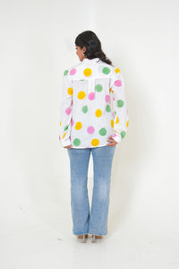 Polka Poise Pleated  Handblock Printed Cotton Shirt