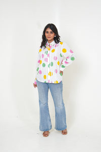 Polka Poise Pleated  Handblock Printed Cotton Shirt