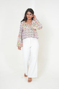 Blush Bloom Flare Printed Cotton Top