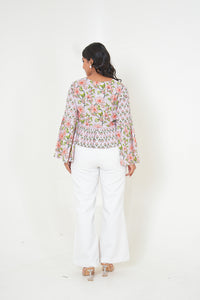 Blush Bloom Flare Printed Cotton Top