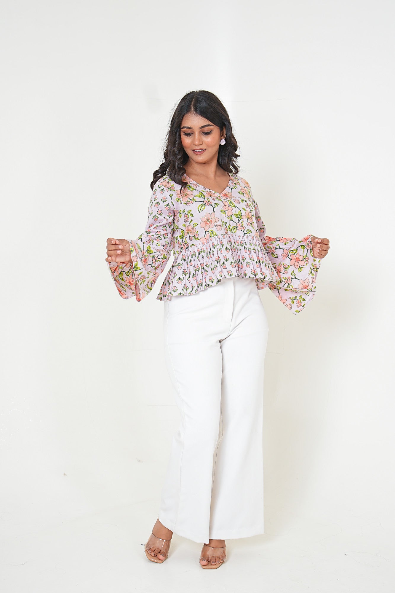 Blush Bloom Flare Printed Cotton Top