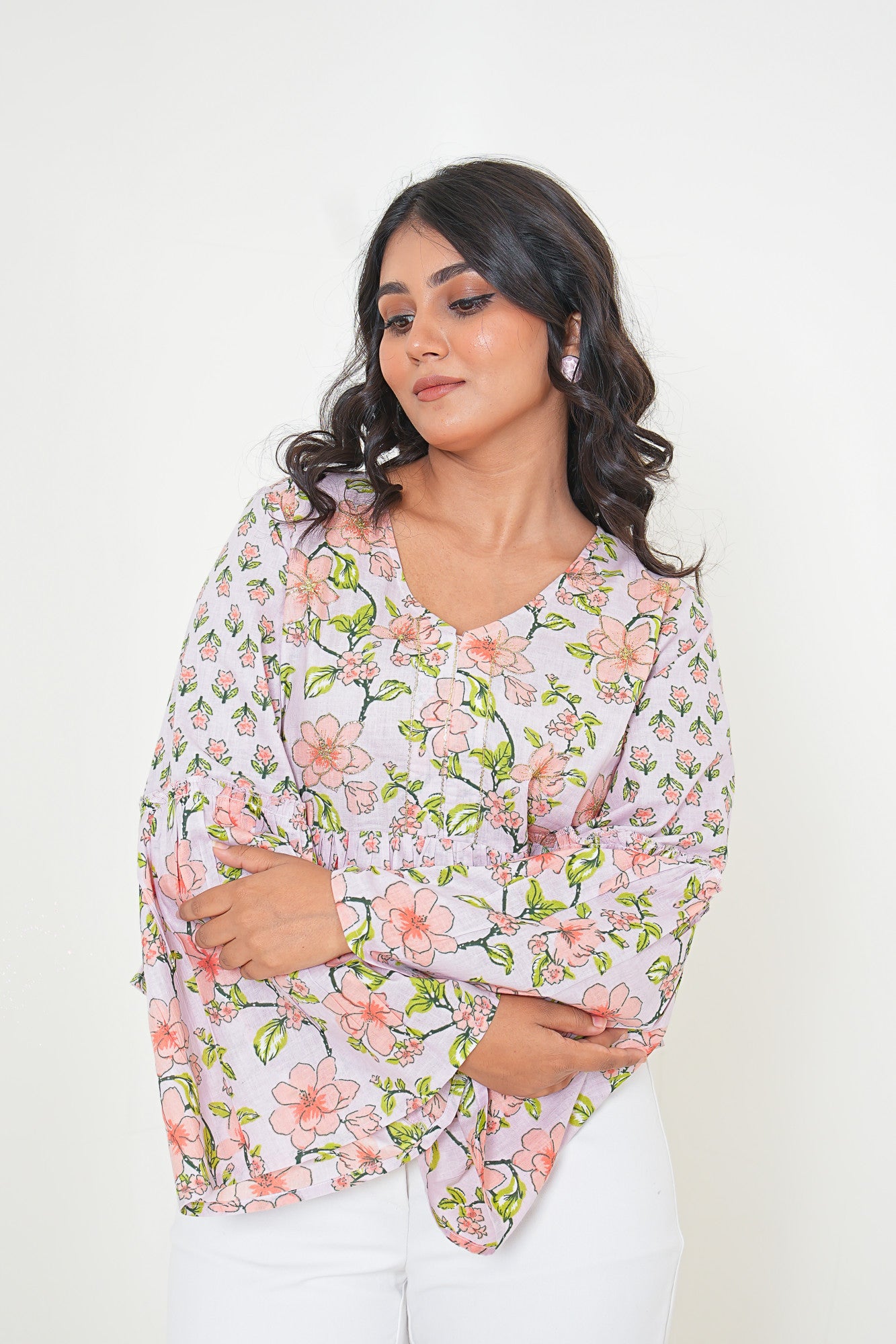 Blush Bloom Flare Printed Cotton Top