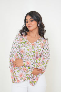 Blush Bloom Flare Printed Cotton Top