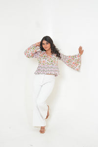 Blush Bloom Flare Printed Cotton Top