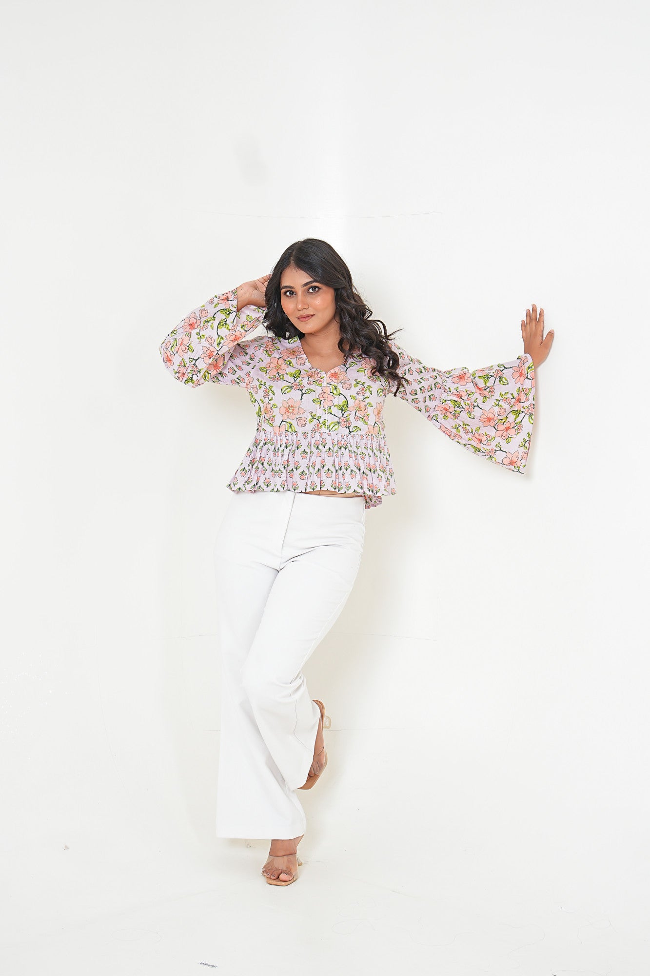 Blush Bloom Flare Printed Cotton Top