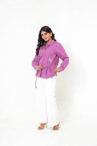 Mauve Meadow Hand Embroidered Waist-Tie Shirt