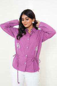 Mauve Meadow Hand Embroidered Waist-Tie Shirt