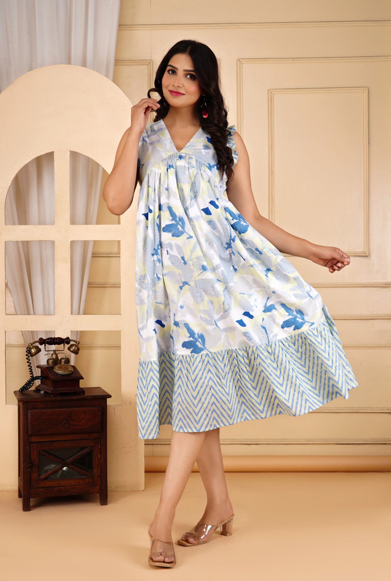Bluebell Breeze White Printed Midi Dress