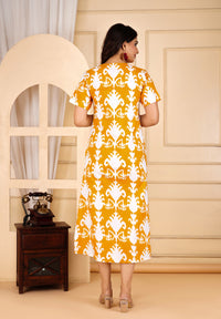 Golden Hour Ikat Printed Yellow Cotton Dress