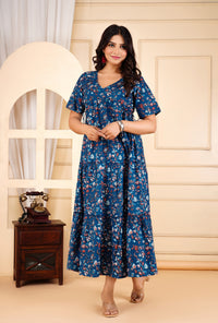 Midnight Meadow Cotton Maxi Dress