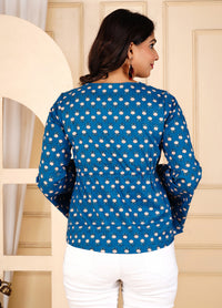 Blueberry Bloom Floral Printed Bell Sleeve Top