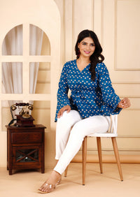 Blueberry Bloom Floral Printed Bell Sleeve Top