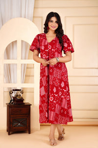 Front Knot Red Printed Dress