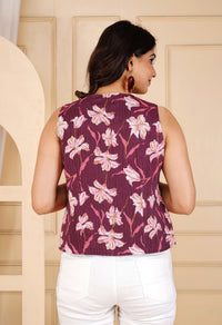 Berry Bloom Cotton Floral Front Tie Waistcoat