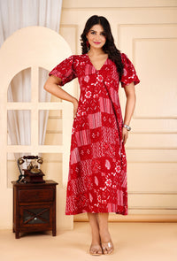 Front Knot Red Printed Dress